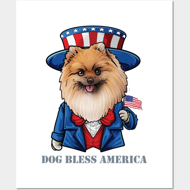 Pomeranian Dog Bless America Wall Art by whyitsme